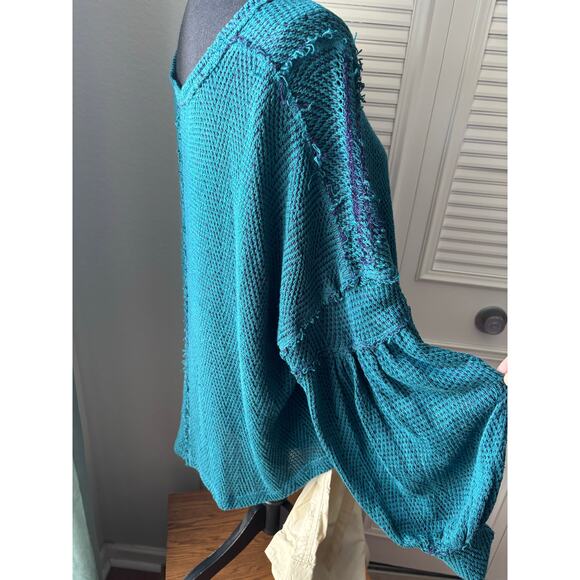 WE THE FREE Blue Lagoon Puff Sleeve Sweater Top - Picture 8 of 8